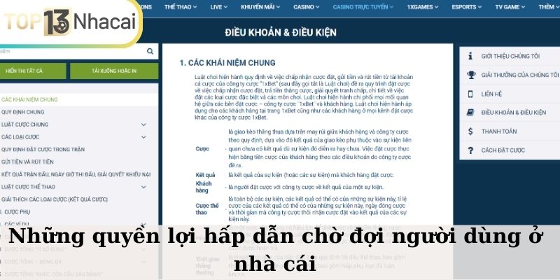 Những quyền lợi hấp dẫn chờ đợi người dùng ở nhà cái