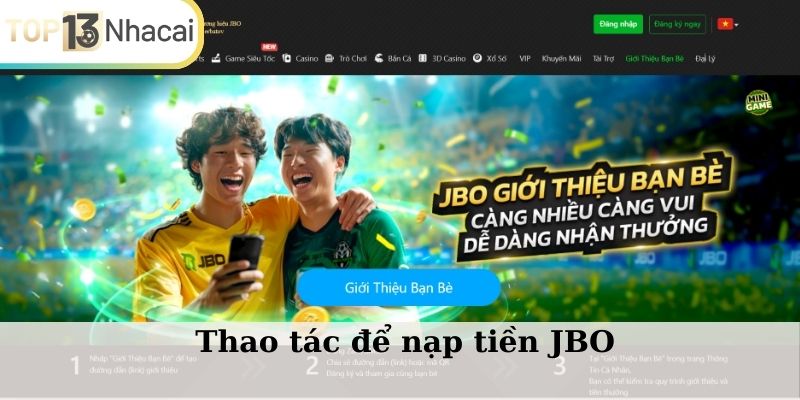 Thao tác để nạp tiền JBO
