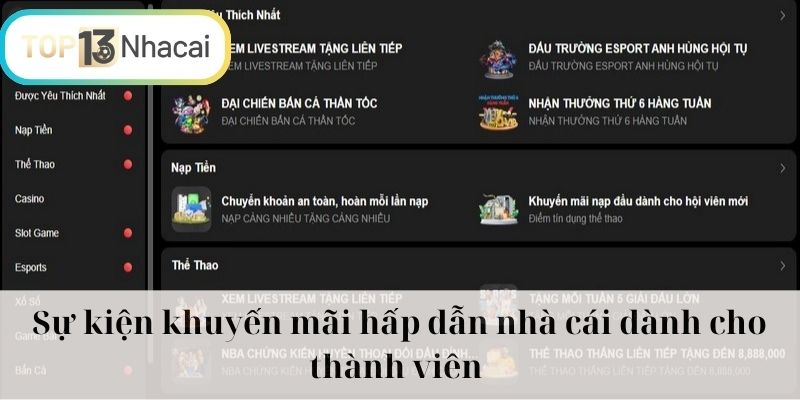 Sự kiện khuyến mãi hấp dẫn nhà cái dành cho thành viên
