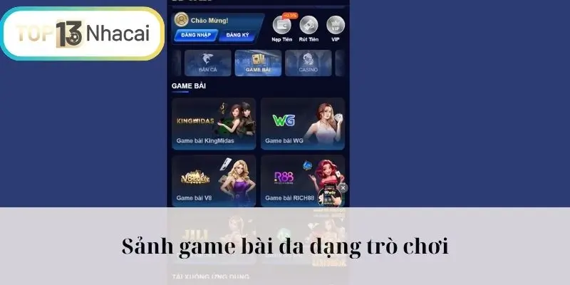 Sảnh game bài đa dạng trò chơi