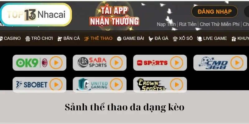 Sảnh thể thao đa dạng kèo